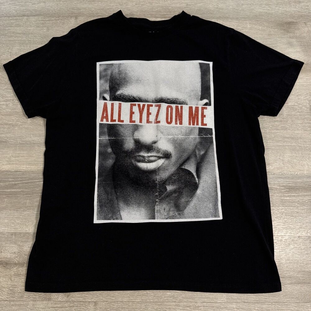 2Pac Shirt All Eyez On Me Tupac Shakur Men's Black Large Cotton Hip Hop Rap